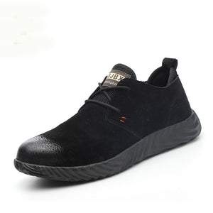 Men's Breathable Cow Suede Leather Steel Toe Work Boots Shoes Men Anti-slip Puncture Proof Safety Shoes