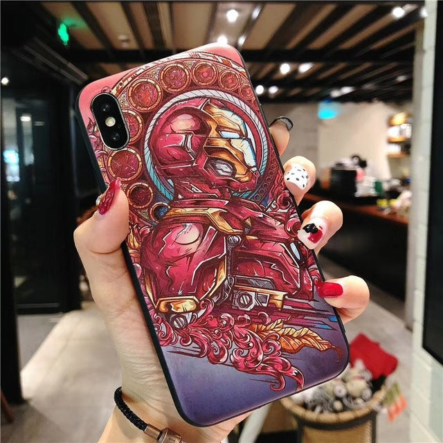 Fashion 3D Marvel Angry Embossed Captain America Iron Man Heroes Case for iPhone X XS Max XR 5 5S SE 6 6S 7 8 Plus Cover fundas
