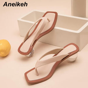 Aneikeh 2020 Women Sandals Clear Transparent Med Heel Round Heel Shoes Open Toed Slipper Sandals For Party Shoes Women Pumps 43