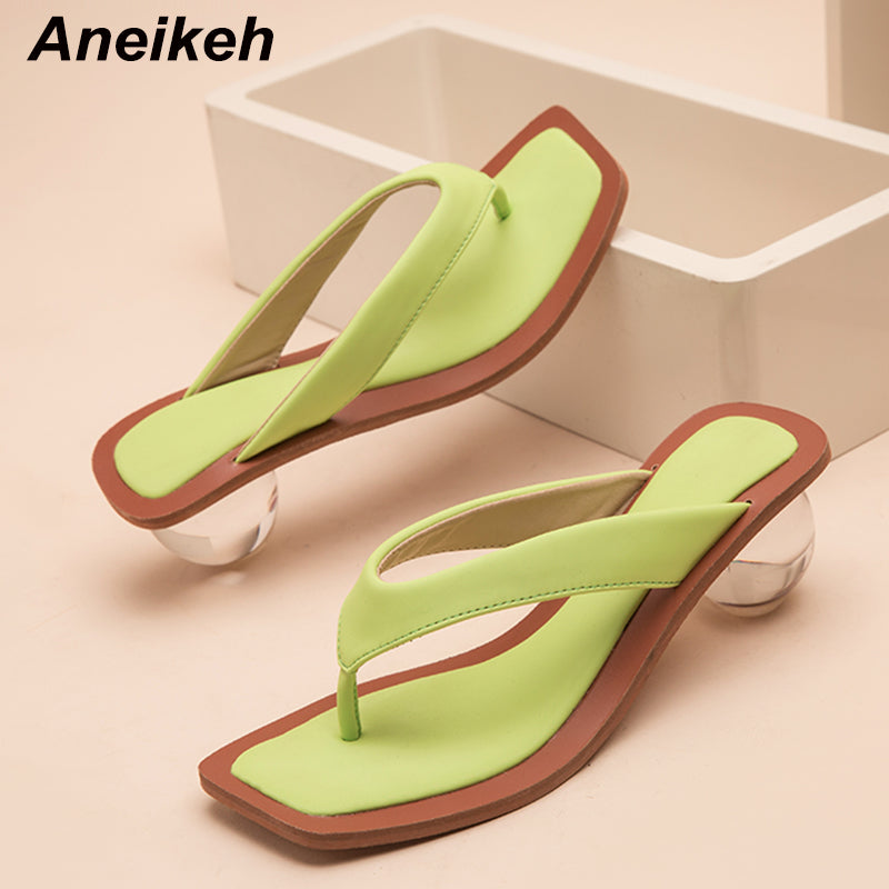 Aneikeh 2020 Women Sandals Clear Transparent Med Heel Round Heel Shoes Open Toed Slipper Sandals For Party Shoes Women Pumps 43