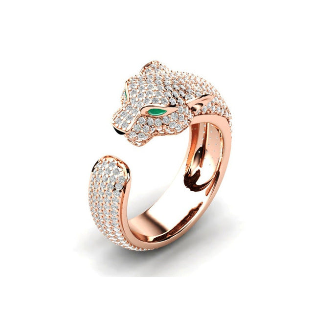 Fashion Full Crystal Inlaid Leopard Ring Opening Personality Unisex Ring Party Jewelry Gift