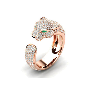 Fashion Full Crystal Inlaid Leopard Ring Opening Personality Unisex Ring Party Jewelry Gift