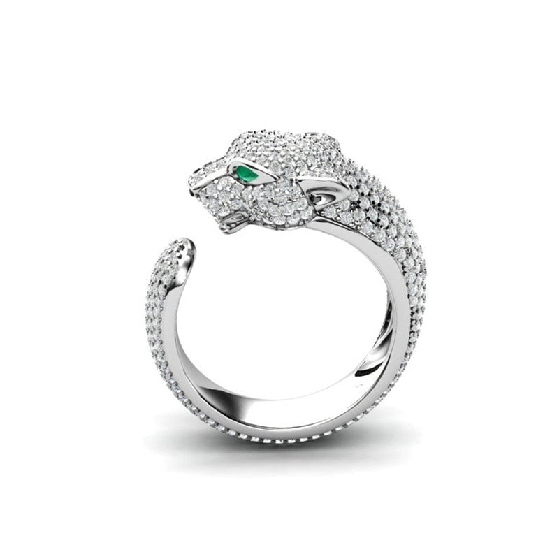 Fashion Full Crystal Inlaid Leopard Ring Opening Personality Unisex Ring Party Jewelry Gift