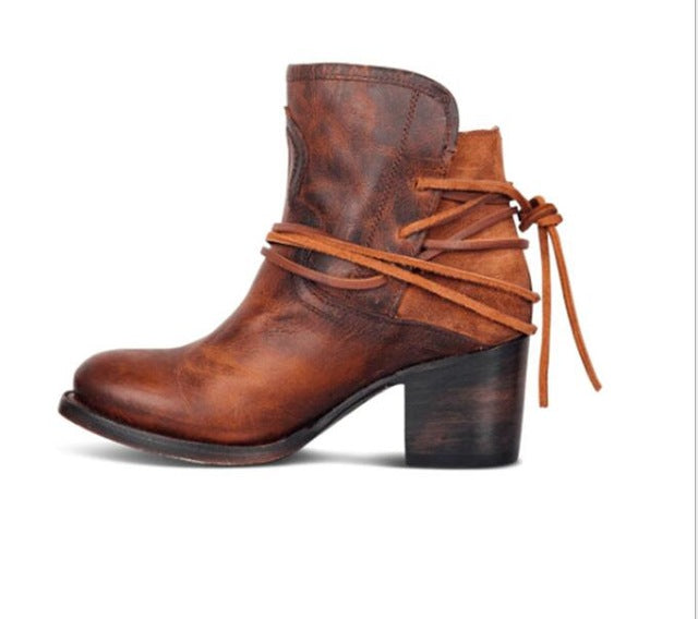 Ankle Boots Plus Size Women Retro High Heels Block Heel Shoes For Female Flock Buckle Strap Short boots woman shoes