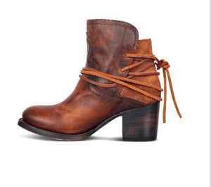 Ankle Boots Plus Size Women Retro High Heels Block Heel Shoes For Female Flock Buckle Strap Short boots woman shoes