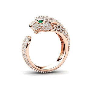 Fashion Full Crystal Inlaid Leopard Ring Opening Personality Unisex Ring Party Jewelry Gift