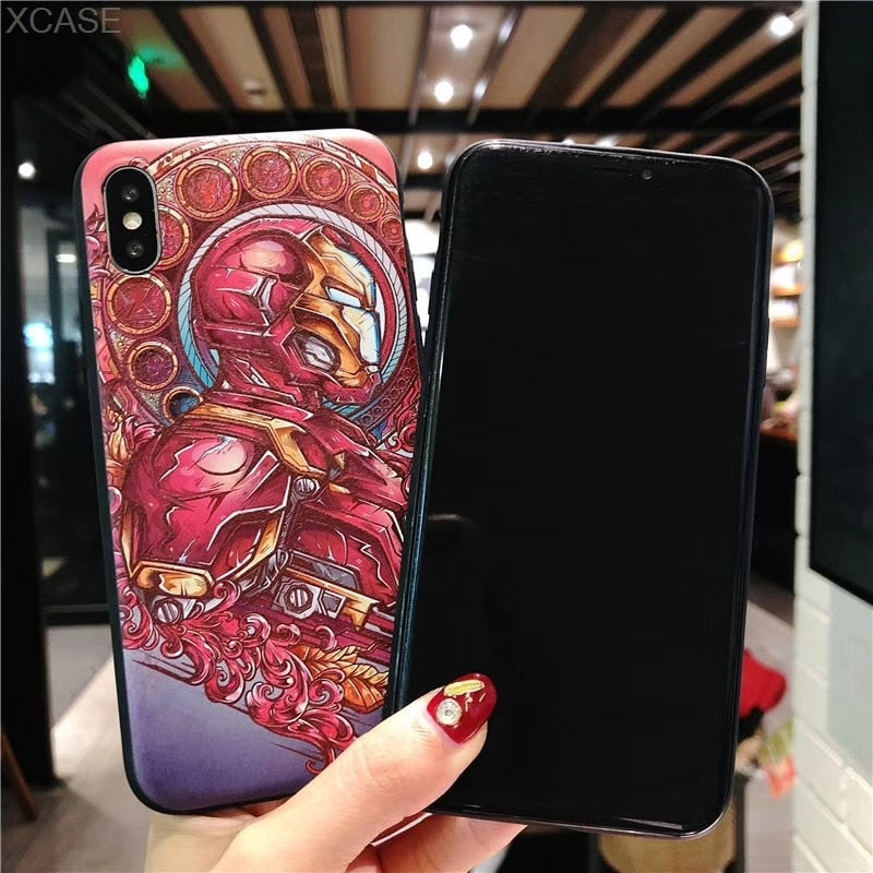 Fashion 3D Marvel Angry Embossed Captain America Iron Man Heroes Case for iPhone X XS Max XR 5 5S SE 6 6S 7 8 Plus Cover fundas