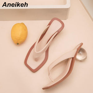 Aneikeh 2020 Women Sandals Clear Transparent Med Heel Round Heel Shoes Open Toed Slipper Sandals For Party Shoes Women Pumps 43
