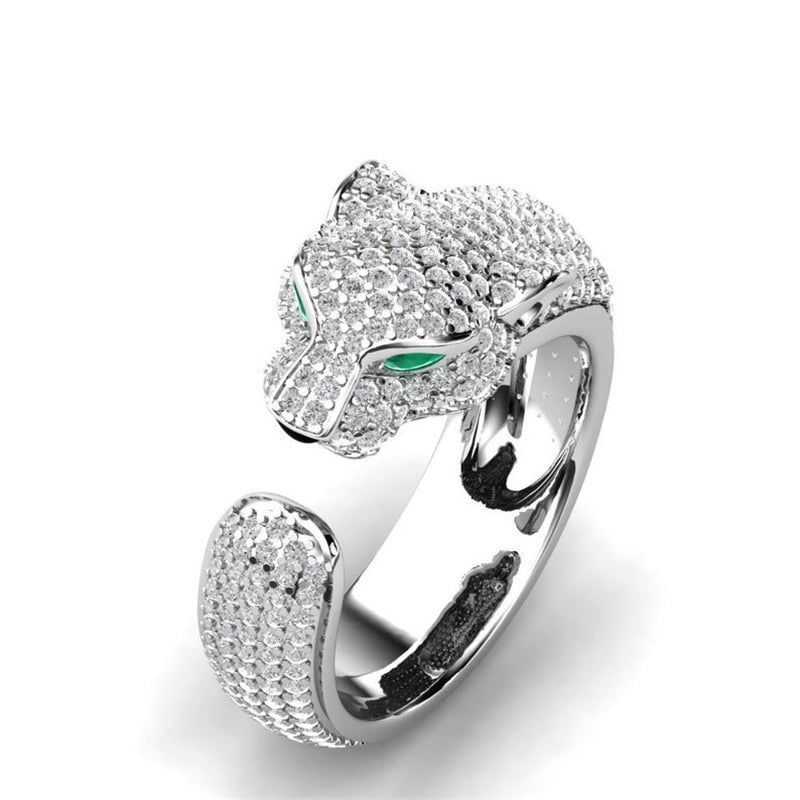 Fashion Full Crystal Inlaid Leopard Ring Opening Personality Unisex Ring Party Jewelry Gift