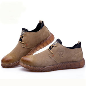 Men's Breathable Cow Suede Leather Steel Toe Work Boots Shoes Men Anti-slip Puncture Proof Safety Shoes
