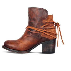 Ankle Boots Plus Size Women Retro High Heels Block Heel Shoes For Female Flock Buckle Strap Short boots woman shoes