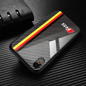 Luxury Motorsport AMG Carbon Fiber Phone Case For iphone X 6 S 6S 7 8 RACING SPORT RS Tempered Glass Racing Car BMW Cover Coque
