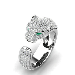 Fashion Full Crystal Inlaid Leopard Ring Opening Personality Unisex Ring Party Jewelry Gift