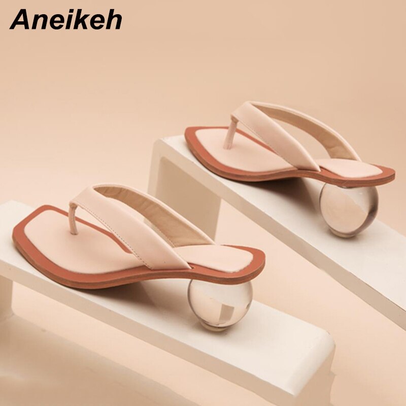 Aneikeh 2020 Women Sandals Clear Transparent Med Heel Round Heel Shoes Open Toed Slipper Sandals For Party Shoes Women Pumps 43