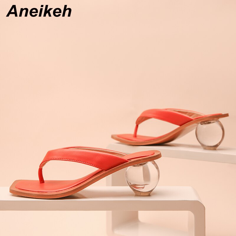 Aneikeh 2020 Women Sandals Clear Transparent Med Heel Round Heel Shoes Open Toed Slipper Sandals For Party Shoes Women Pumps 43