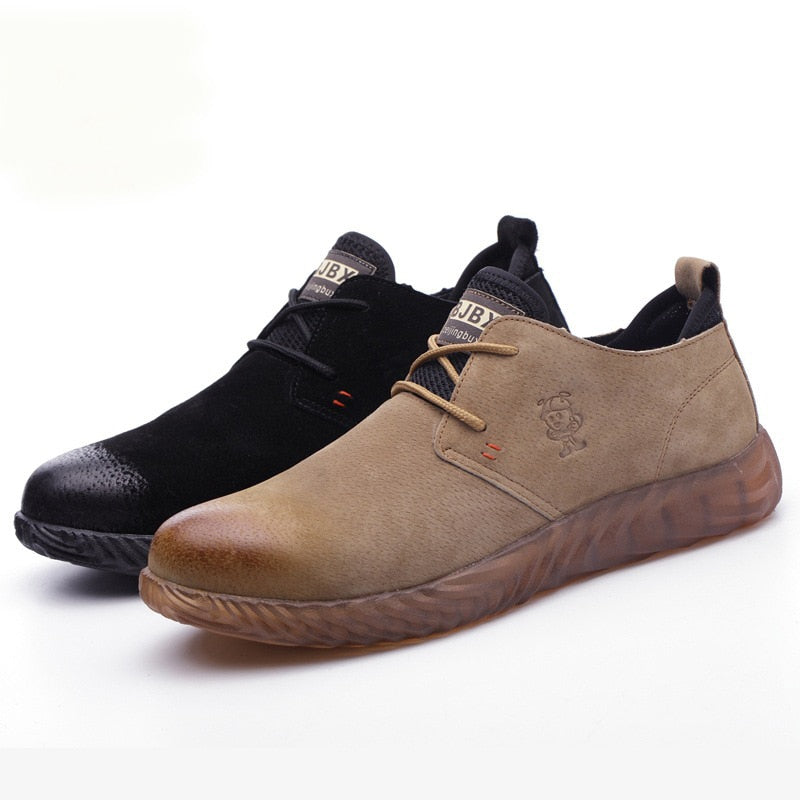 Men's Breathable Cow Suede Leather Steel Toe Work Boots Shoes Men Anti-slip Puncture Proof Safety Shoes