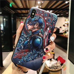 Fashion 3D Marvel Angry Embossed Captain America Iron Man Heroes Case for iPhone X XS Max XR 5 5S SE 6 6S 7 8 Plus Cover fundas