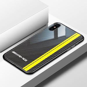 Luxury Motorsport AMG Carbon Fiber Phone Case For iphone X 6 S 6S 7 8 RACING SPORT RS Tempered Glass Racing Car BMW Cover Coque