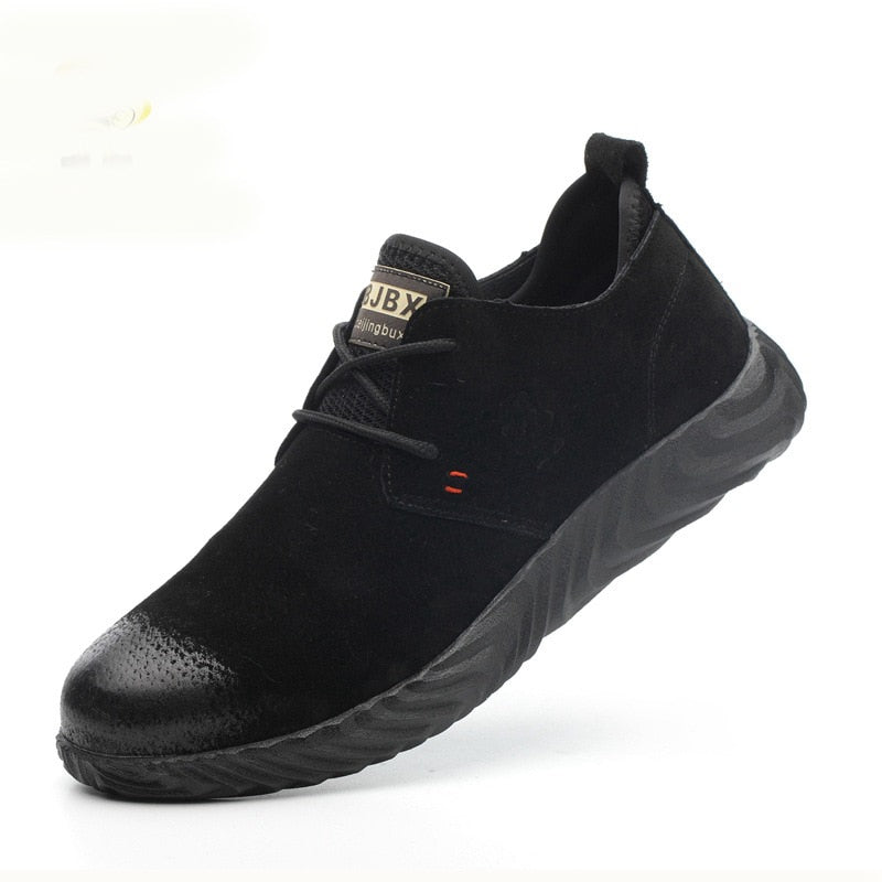Men's Breathable Cow Suede Leather Steel Toe Work Boots Shoes Men Anti-slip Puncture Proof Safety Shoes