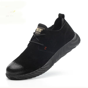 Men's Breathable Cow Suede Leather Steel Toe Work Boots Shoes Men Anti-slip Puncture Proof Safety Shoes