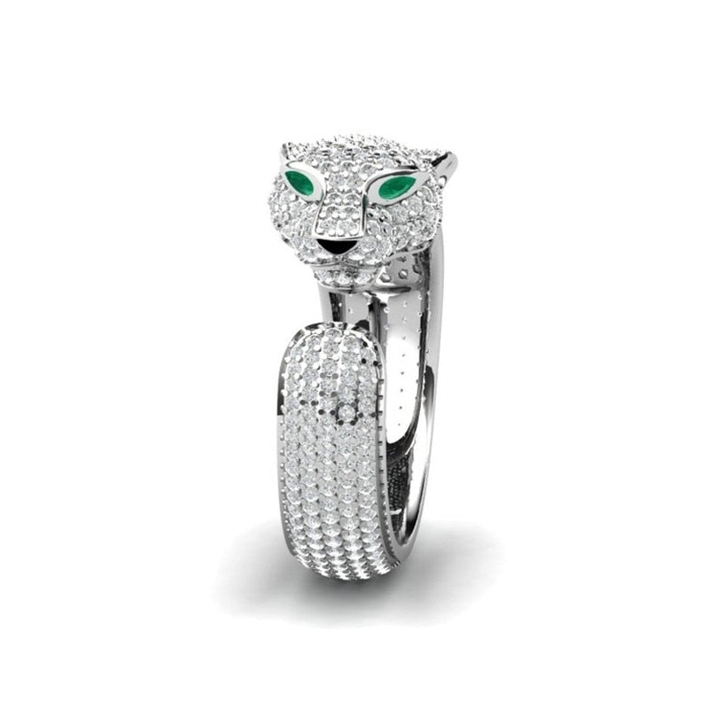 Fashion Full Crystal Inlaid Leopard Ring Opening Personality Unisex Ring Party Jewelry Gift