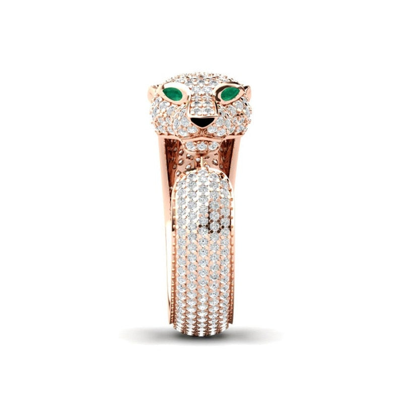 Fashion Full Crystal Inlaid Leopard Ring Opening Personality Unisex Ring Party Jewelry Gift