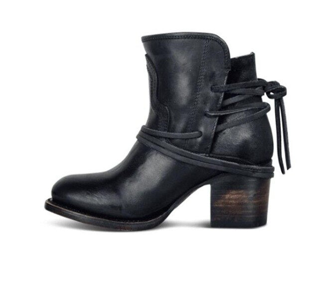 Ankle Boots Plus Size Women Retro High Heels Block Heel Shoes For Female Flock Buckle Strap Short boots woman shoes