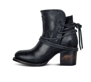 Ankle Boots Plus Size Women Retro High Heels Block Heel Shoes For Female Flock Buckle Strap Short boots woman shoes