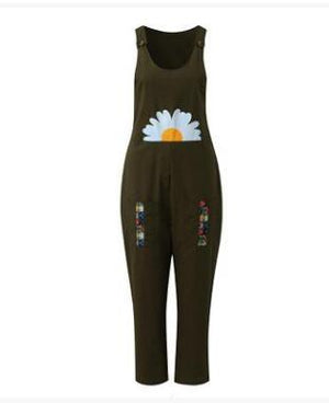 Women Print Cotton Linen Retro Jumpsuit 2020 Summer Elegant Button Strappy Backless Bodysuit Sexy Pocket Loose Trousers Romper