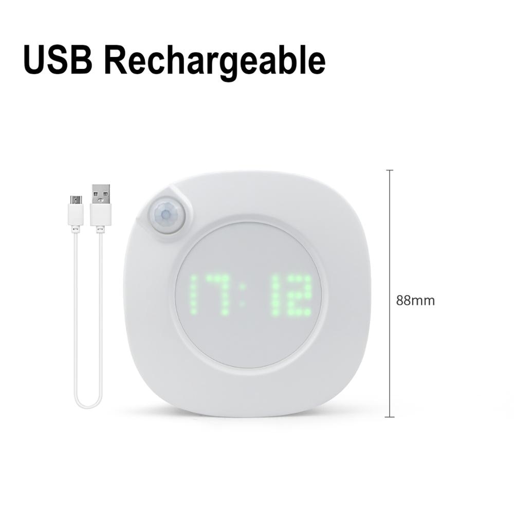 Horloge murale à capteur intelligent avec lumières LED | Horloge de nuit USB/AAA, 2 couleurs, pour la cuisine, les toilettes et la chambre à coucher