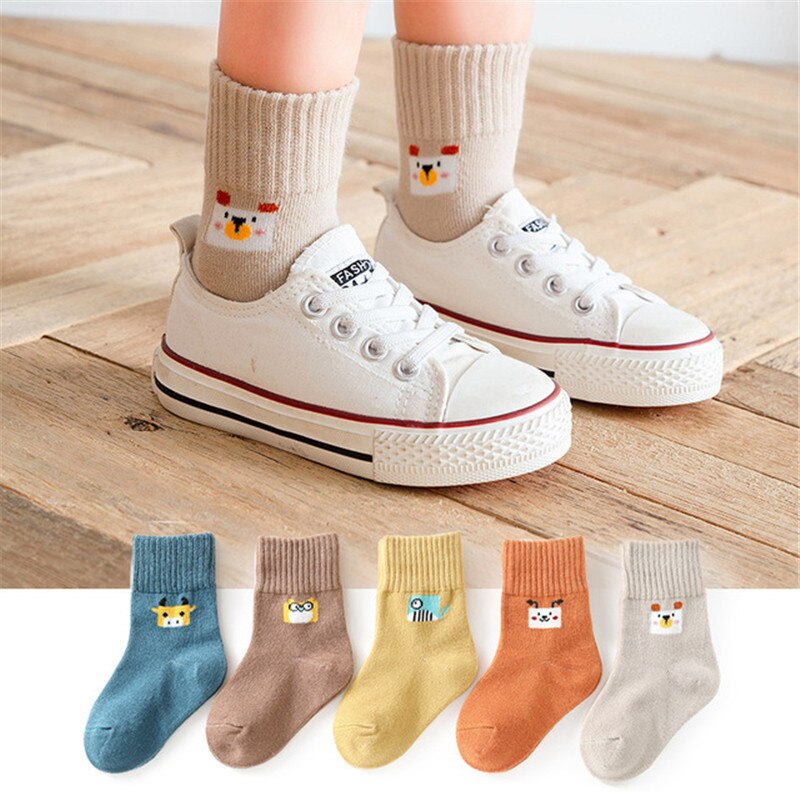 5pairs/lot 1-12 Years Spring Autumn Children Socks Baby Girls Cotton Short Socks Newborn Ribbed Letters Cartoon Girls Boys Socks