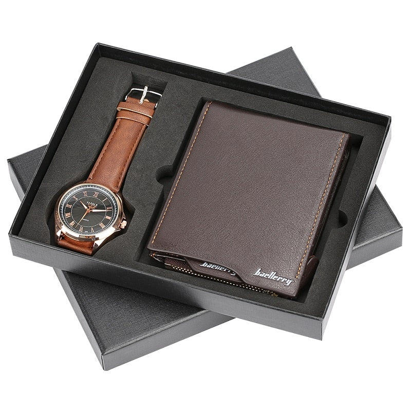 Mens Watches Luxury Minimalist Quartz Wrist Watch Card Holder Wallet Watches Men Gift Set Watches for Dad Husband Boy Friend