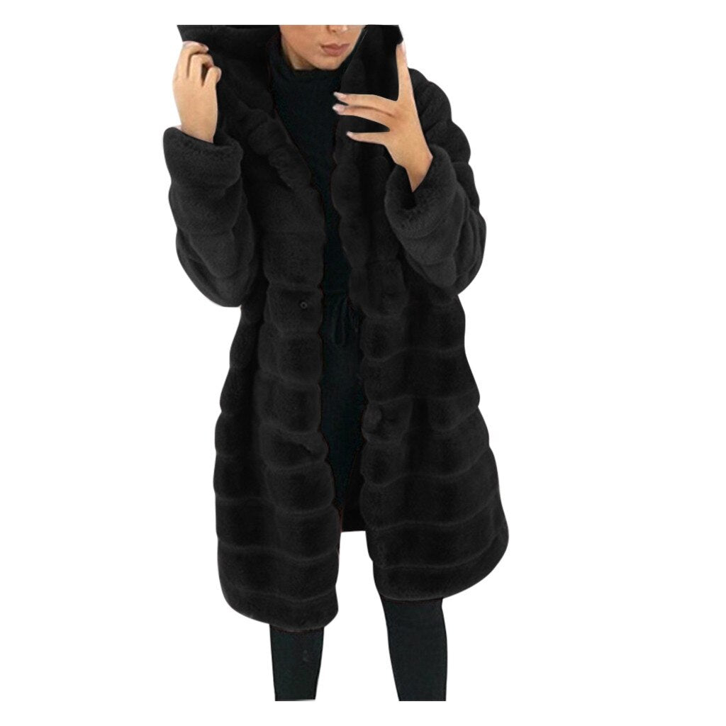 Winter Casual Solid Teddy Coat Women Long Sleeve Fleece Long Jacket Hooded Lamb Fur Coat Outerwear Fourrure #T2G