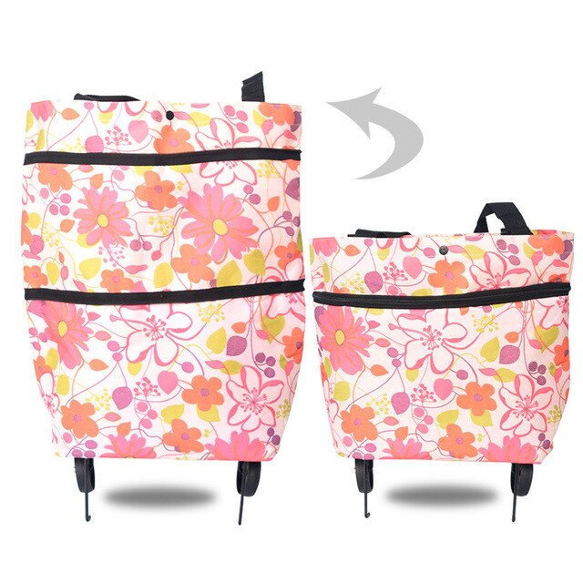Portable Women Shopping Bag Folding Grocery Shopping Wheel Bag Small Pull Cart Buy Vegetables Food Storage Bag Organizer Tug Bag