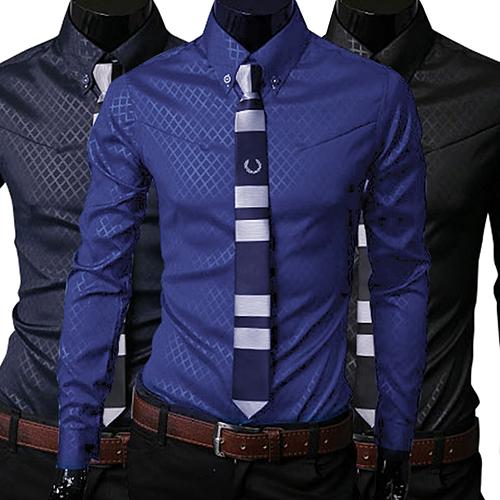 New Argyle luxury men's shirt Business Style Slim Soft Comfort Slim Styles Long Sleeve Casual Dress Shirt Gift For Men