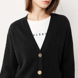 AMII Minimalism Autumn Winter Women Cardigan Fashion Solid Vneck Loose Knitted Women's Overcoat Female Coat Tops 12040478
