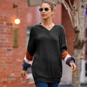 Autumn Striped Patchwork Sweater Women Casual Long Sleeve Pullover Fashion Color Block Loose Knitted Sweater Femme Chandails