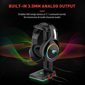 Havit TH630 RGB Headphones Stand with 3.5mm AUX and 2 USB Ports, Headphone Holder for Gamers Gaming PC Accessories Desk