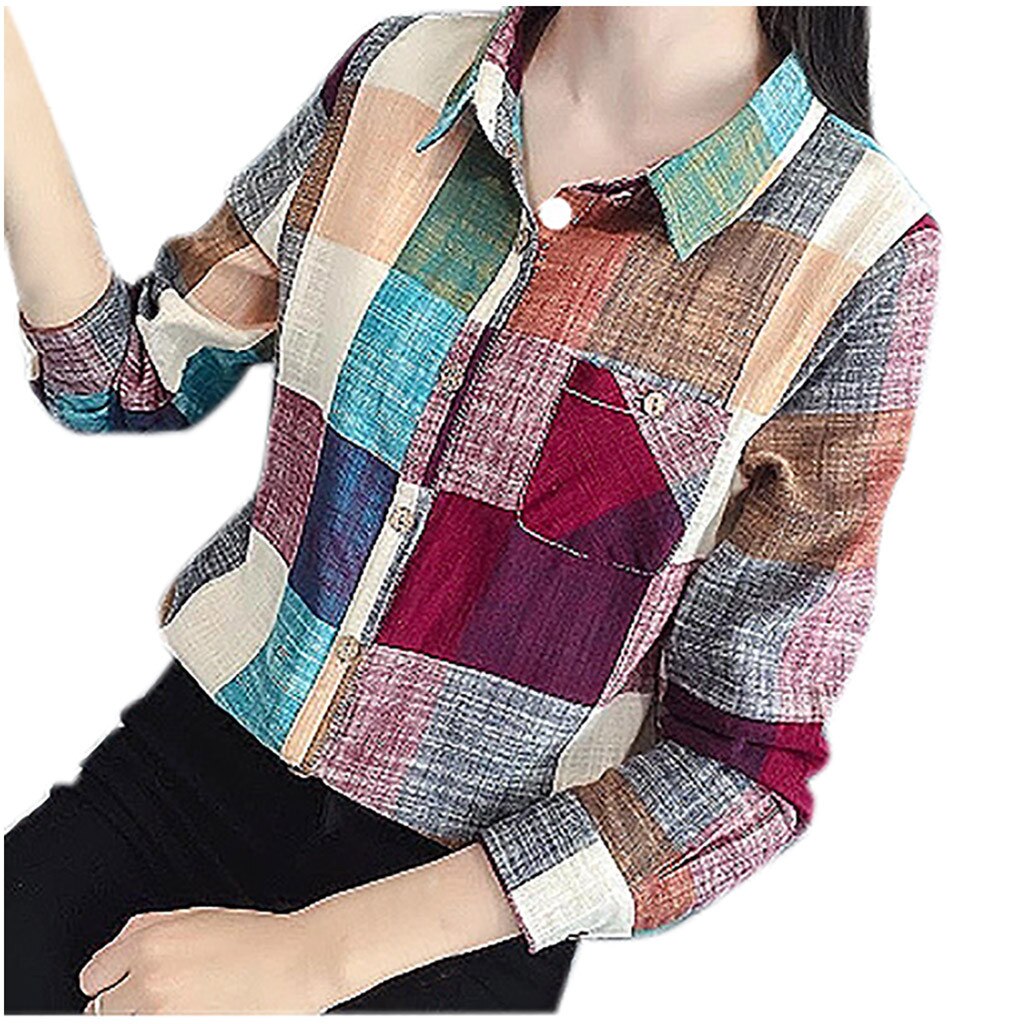 Korean Style Women Tops And Bloues Casual Long Sleeve Plaid Turn-down Collar Casual Tops Button Shirts Blusas Рубашка Клетчатая