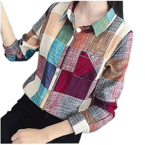 Korean Style Women Tops And Bloues Casual Long Sleeve Plaid Turn-down Collar Casual Tops Button Shirts Blusas Рубашка Клетчатая