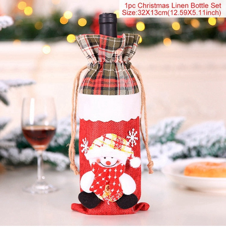 Christmas Wine Bottle Cover Merry Christmas Decor For Home 2020 Natal Noel Christmas Table Decor Xmas Gift Happy New Year 2021
