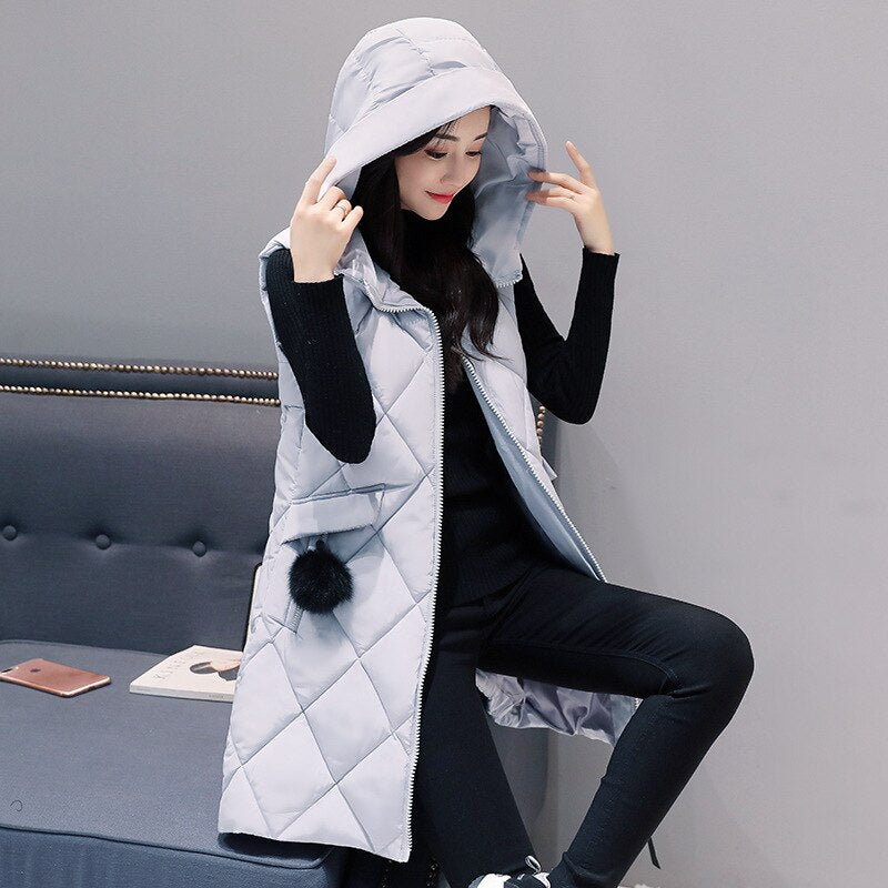 Autumn Winter Vest Women Waistcoat 2019 New Fashion Female Sleeveless Jacket Hooded Warm Long Vest cotton feminino Plus Size
