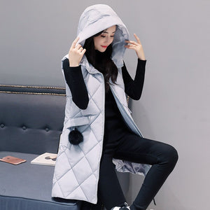 Autumn Winter Vest Women Waistcoat 2019 New Fashion Female Sleeveless Jacket Hooded Warm Long Vest cotton feminino Plus Size