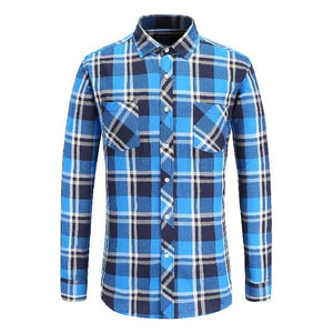 Jeetoo European/US Size Men Flannel Plaid Shirts Cotton 2021 Casual Long Sleeve Shirt Warm Comfort Regular Fit Man Blouse
