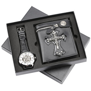 Mens Watches Luxury Minimalist Quartz Wrist Watch Card Holder Wallet Watches Men Gift Set Watches for Dad Husband Boy Friend