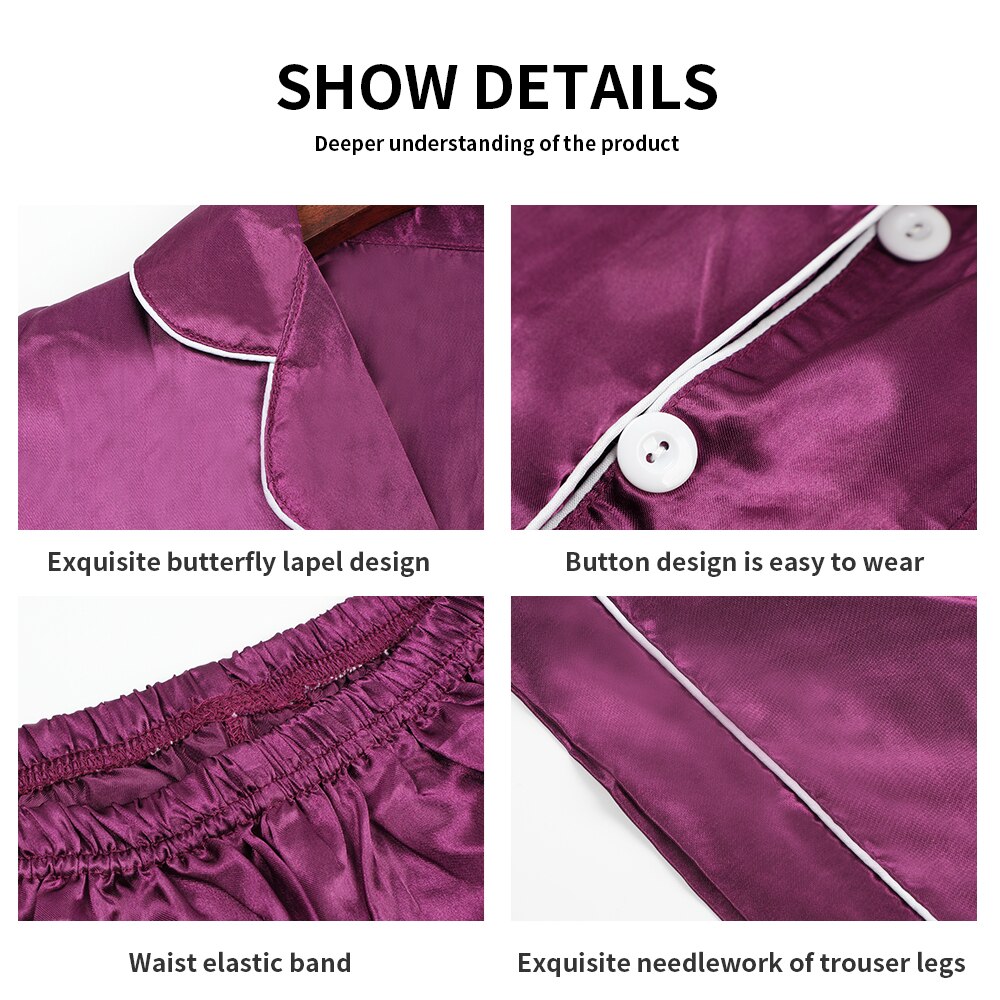 Sleepwear Women's Faux Silk Satin Pajamas Set Nightwear Long Sleeve Pajamas Home Clothes Set For women Sleeping Shirt Home Wear