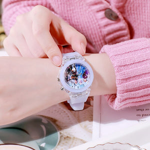 New Disney Frozen Princess Pattern Children Watch Toys Fashion Crystal Cartoon Leather Quartz Wristwatch for Girls Kids Toy Gift