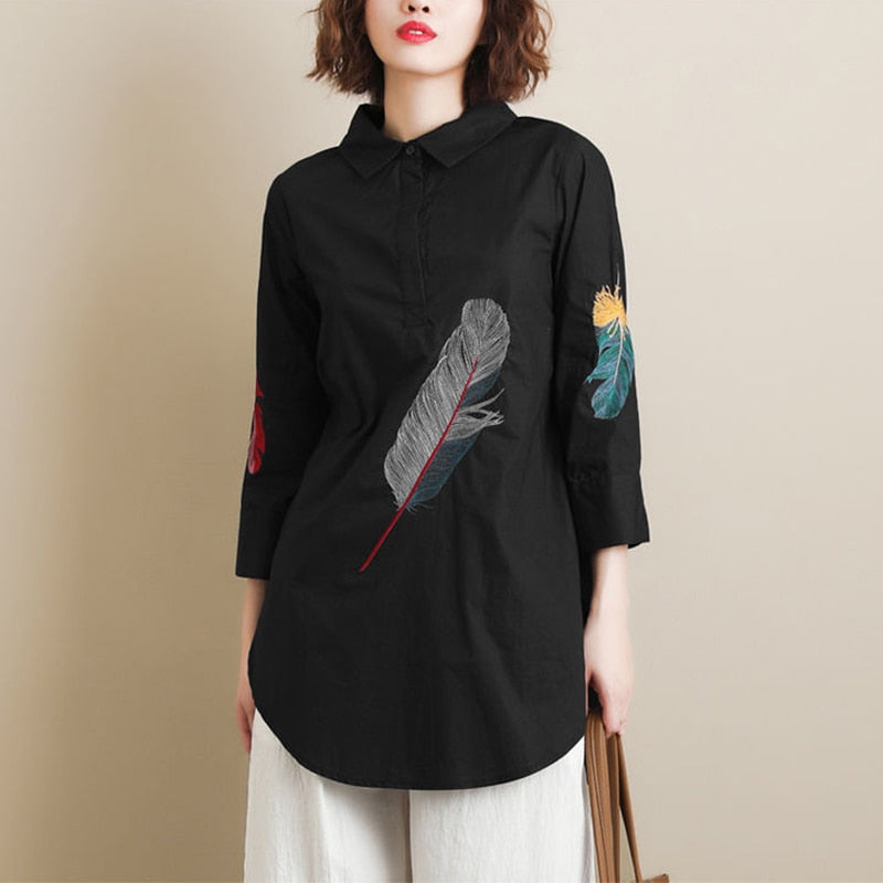 TITAME chemises Blouses femmes mode décontracté hauts femme col rabattu blanc ample à manches longues Blouse Ol Style chemise Simple haut