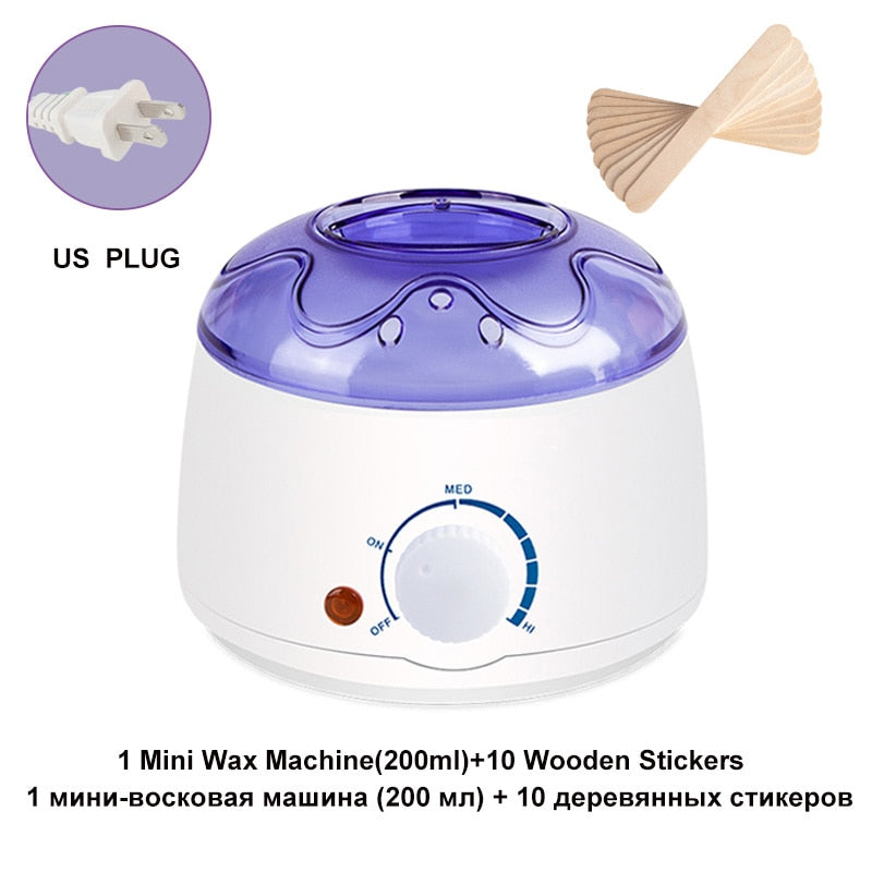 Electric Hair Removal Wax-melt Machine Heater Wax Beans 10pcs Wood Stickers Hair Removal Sets Waxing Kit cera depilatori