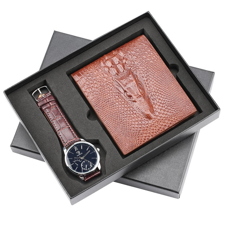 Mens Watches Luxury Minimalist Quartz Wrist Watch Card Holder Wallet Watches Men Gift Set Watches for Dad Husband Boy Friend
